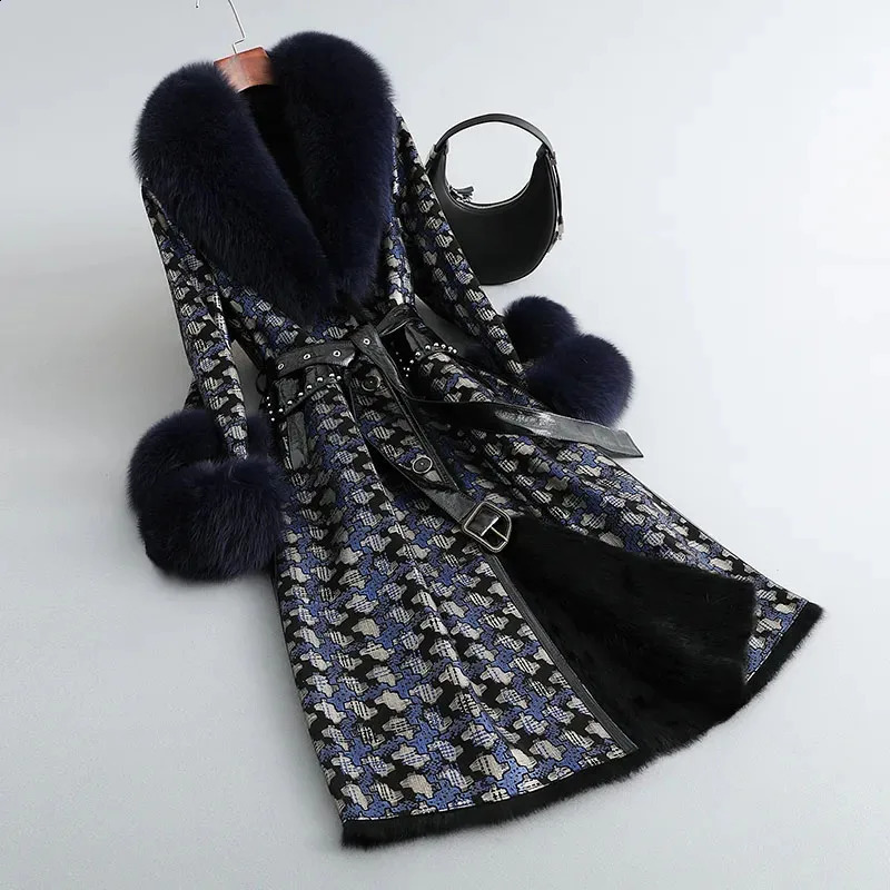 High-End Womens Deer Antler Veet Integrated For Winter Warmth Imitation Fox Collar Fur Long Parkour Coat 240914