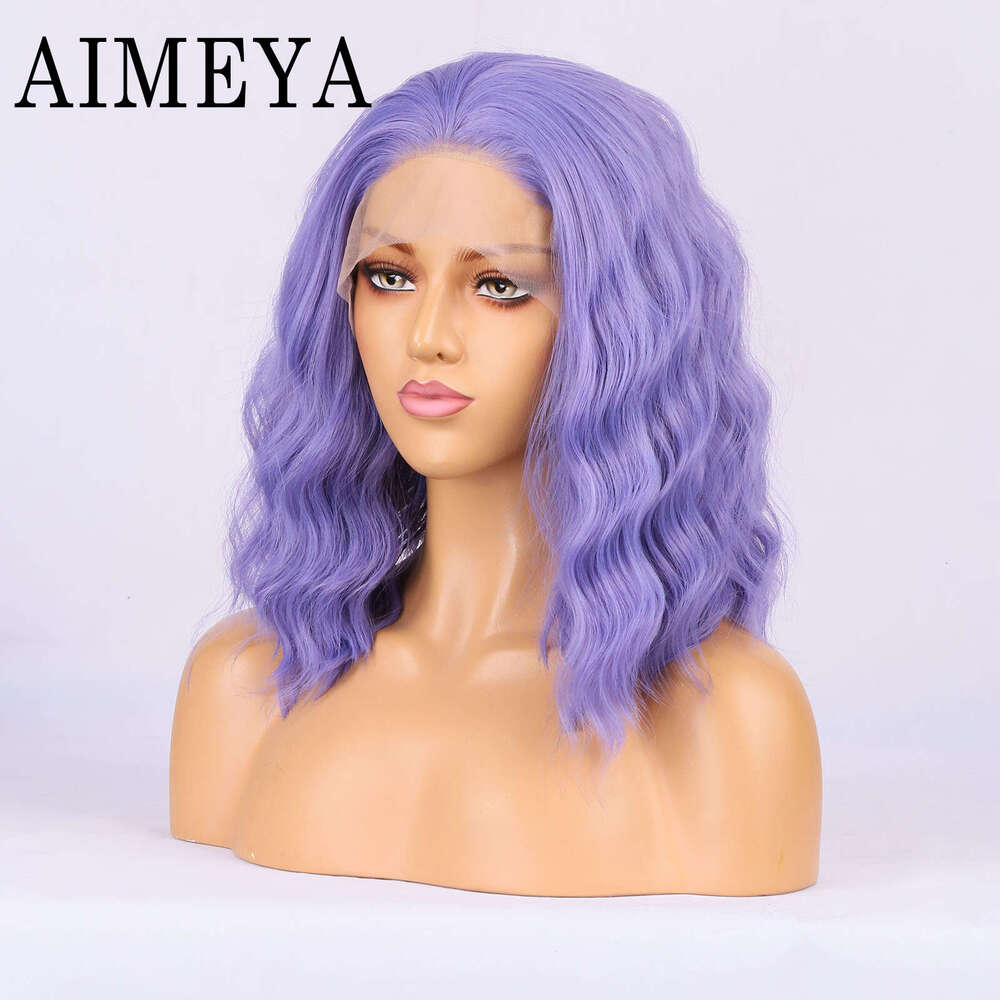 AIMEYA Blue Purple Short Bob Natural Wave Synthetic Lace Front Shoulder Length Wig For Women Daily Use Cosplay