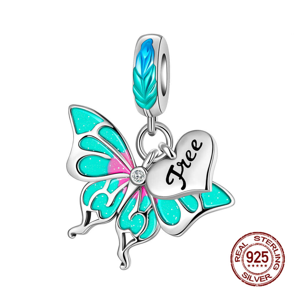 925 Fashion Silver sy Colorful Butterfly series pendent Beads Charms Fit Original Bracelet Jewelry diy making
