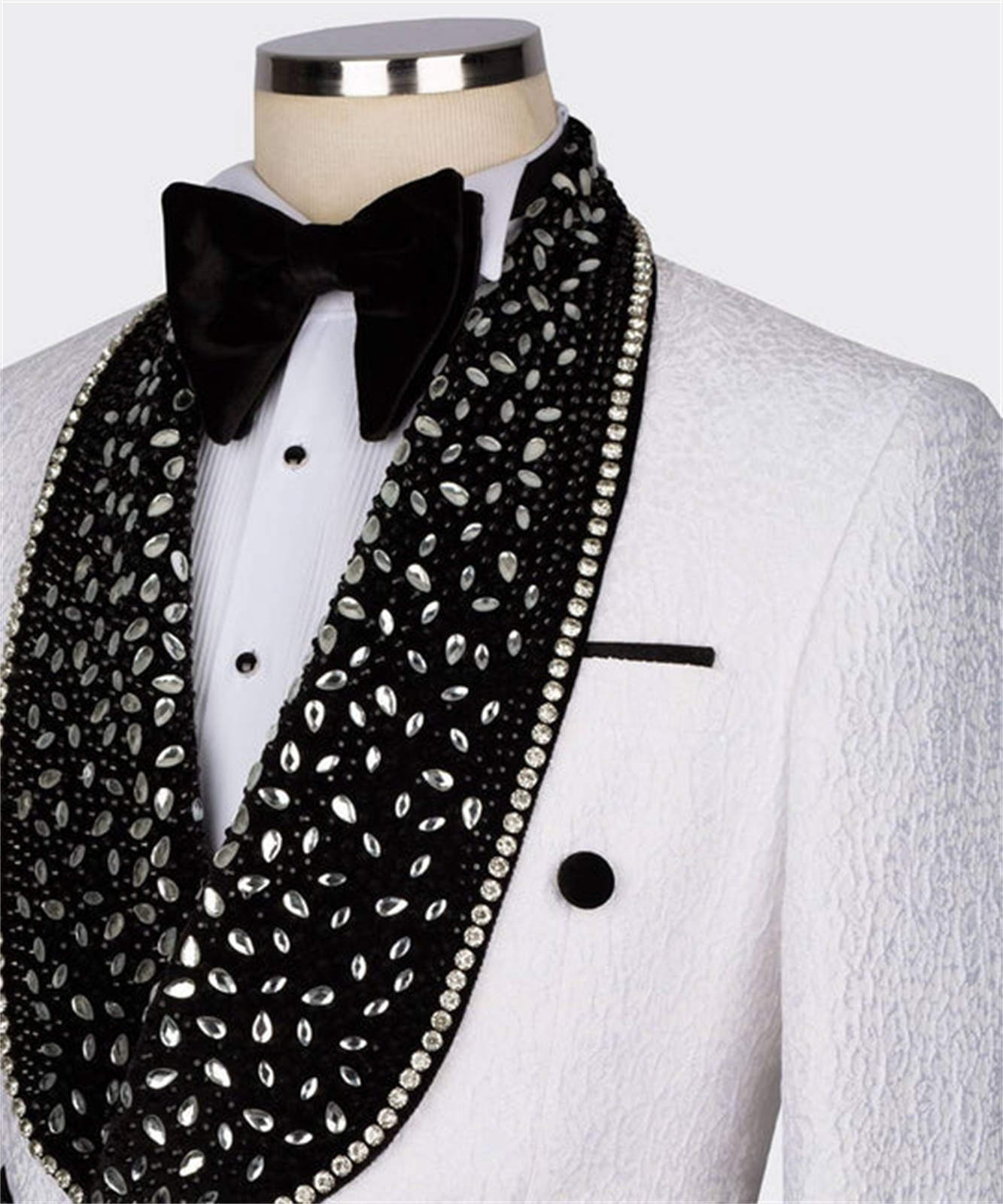 Luxury Men's Suit 2 Piece Set Shawl Lapel Tailored Blazers Crystal Rhinestone Groom Jacket For Man Double Breasted Custom Made Prom Coat Black Pa