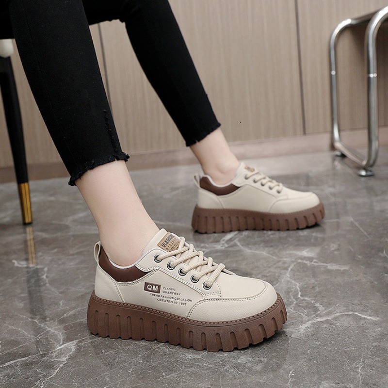 2024 Spring New Women Casual Sneakers Designer Trendy All-match Board Shoes Student Girl Vulcanize Leather Flats Shoe Mujer