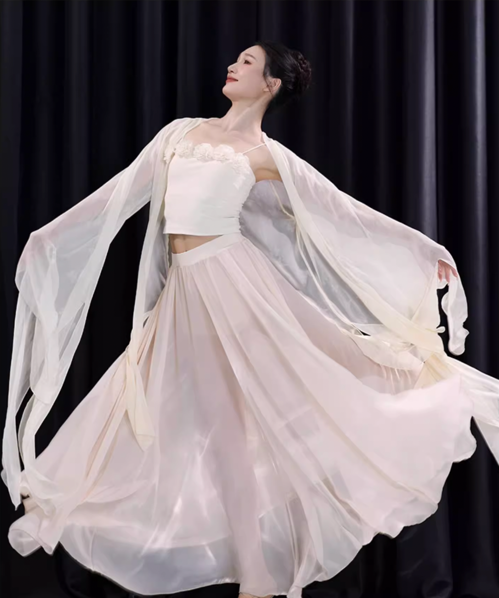 Hanfu Classical Dance Costume for Women Flowing Chiffon Top, Traditional Chinese Performance Wear