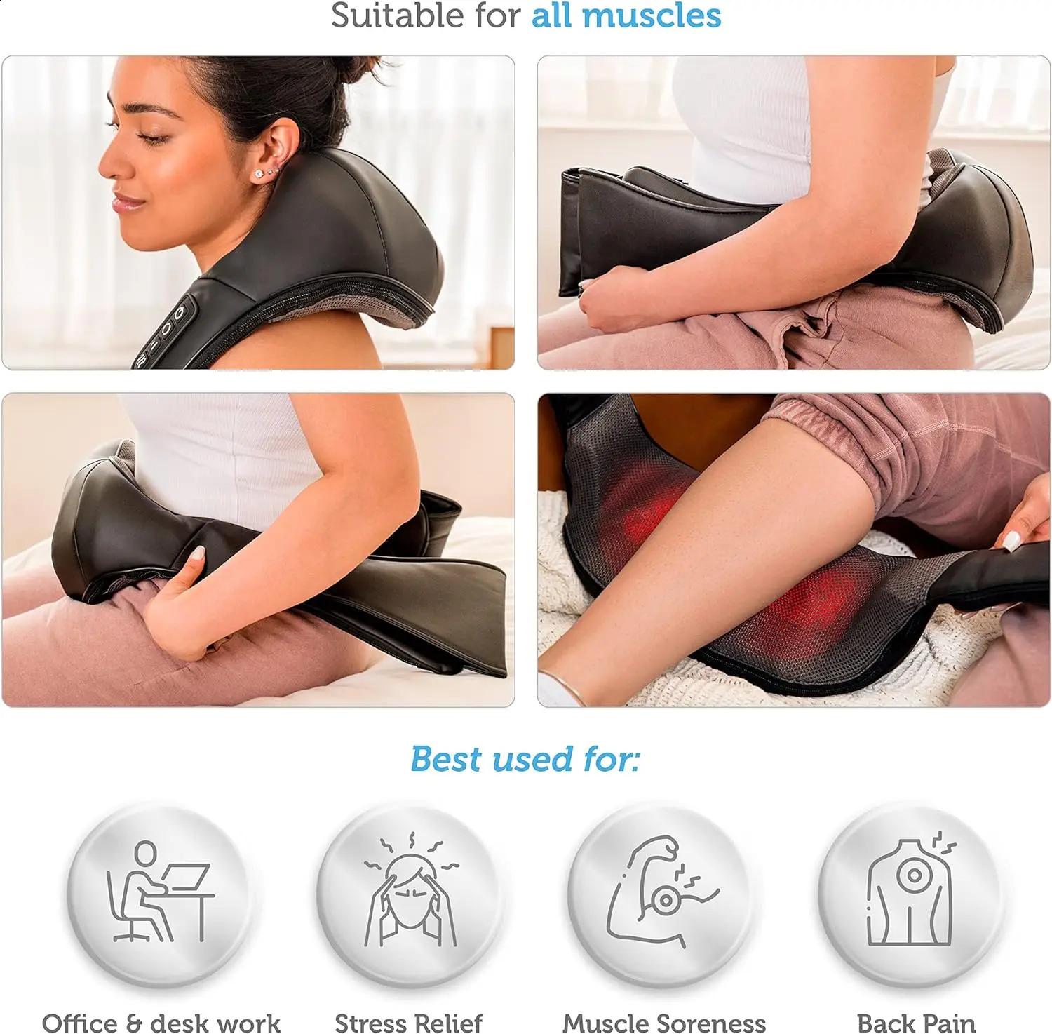 Finger pressure neck and back massager with deep tissue kneading exercise recovery massage machine used for full body electric massage pillow 240914