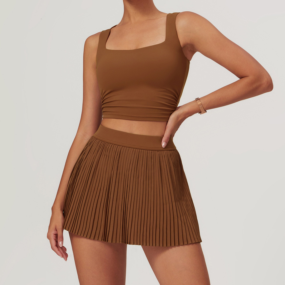 New Women Yoga Set Tennis Vest Clothing Casual Golf Wear Workout Gym Outfit Sport Dress With Shorts Underneath 8782