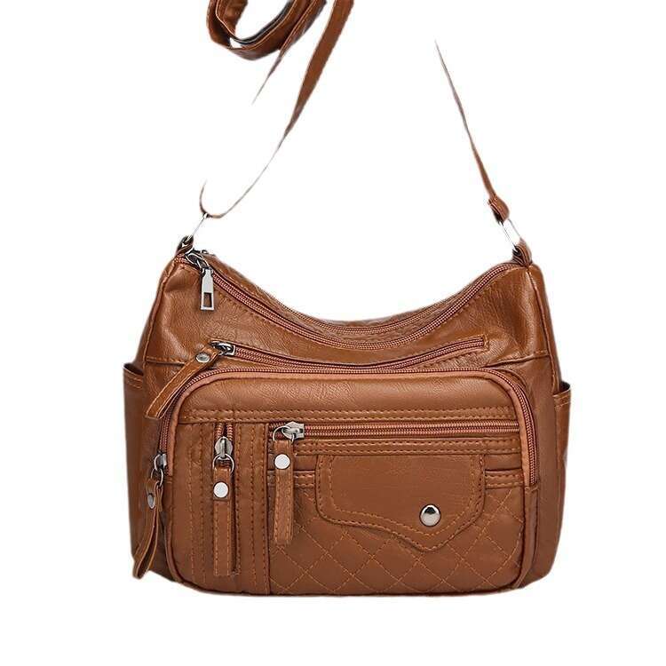 AMZZ trendy seasonal soft leather compartments and pockets, sewn with multiple layers, single shoulder crossbody bag, women's bag