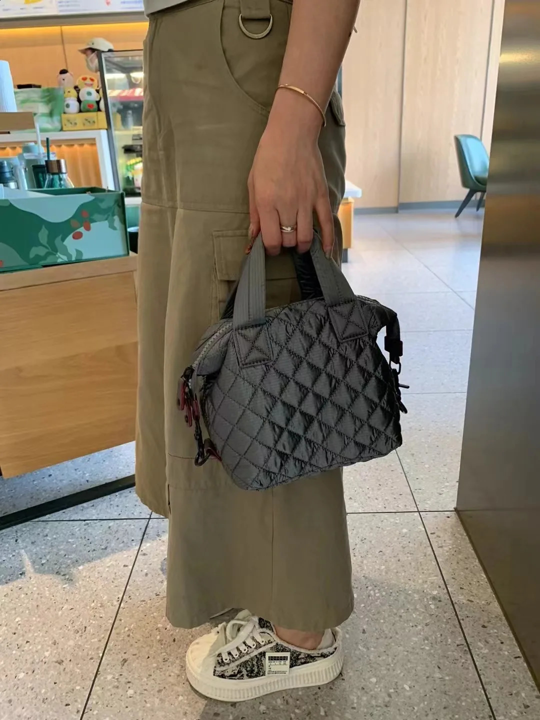 Lingge Small Square Bag Korean Edition Ultra Light Space Cotton Texture Nylon Bag 240913