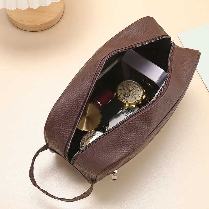 Men Waterproof Travel Toiletries Storage Bag PVC Lychee Pattern Cosmetic Bag Portable Makeup Organiser Male Zipper Handbags Z240914