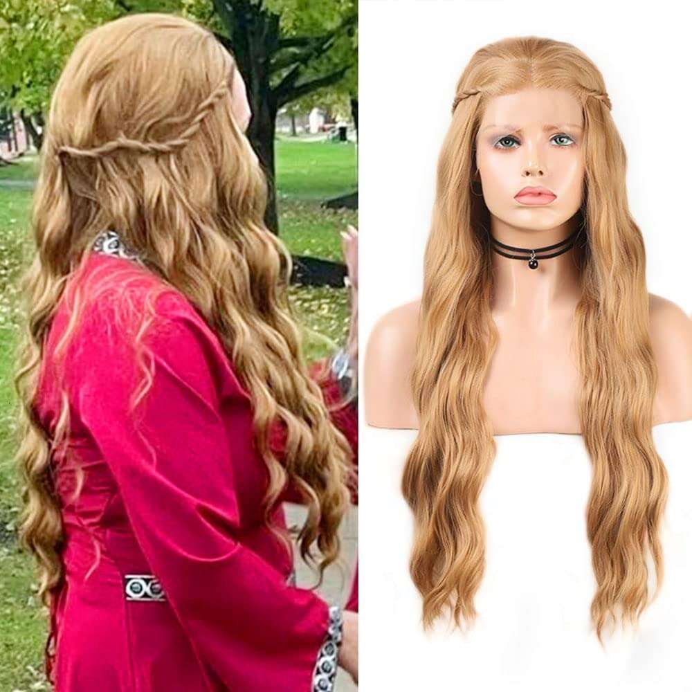 AIMEYA Orange Curly Lace Cosplay Halloween Long Role Play Wig Heat Resistant Synthetic Hair Costume