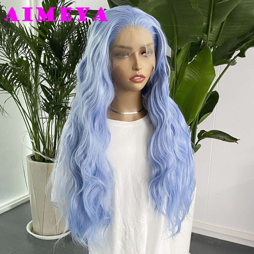 Light Blue Synthetic Front For Women Natural Haire Lace Wigs Loose Curly Wig Daily Use Cosplay Heat Resistant Fiber