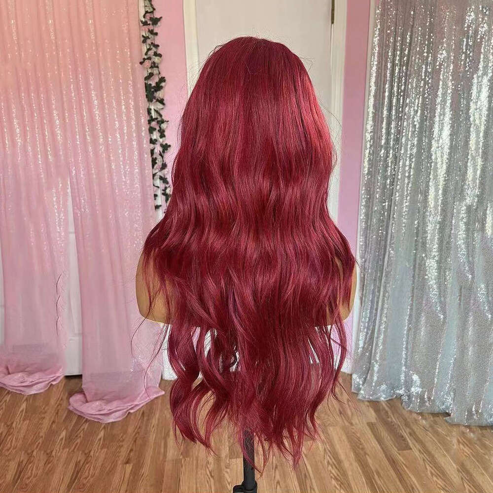 AIMEYA Red Lace Front For Women Girls Long Wave Bury Wigs Heat Resiatant Synthetic Hair Daily Use Cosplay Wig