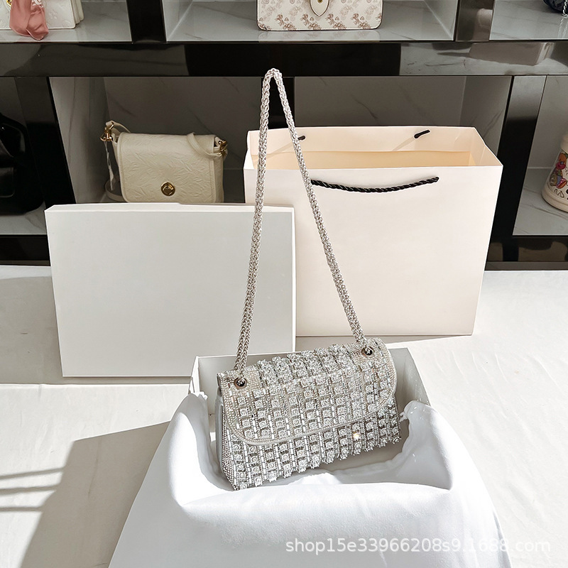 New Celebrity Crossbody Evening Fashionable Diamond Inlaid with High Quality and Exquisite Square Women's Handheld Bag