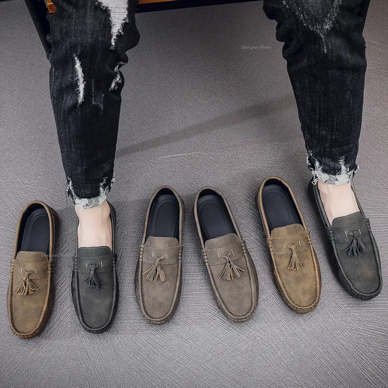Shoes Men's Douban Casual Single Shoes Leather Shoes Low Hemp Set Feet Tassel Trendy One Step Driving Shoes Free Of Mail