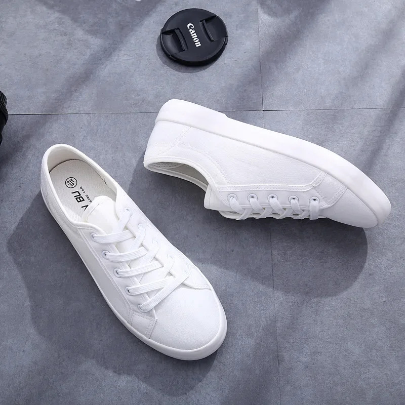 Unisex White Canvas Casual Summer Vulcanized Lace-up Students Cloth Shoe Women's Flats Sneakers Women Board Shoes