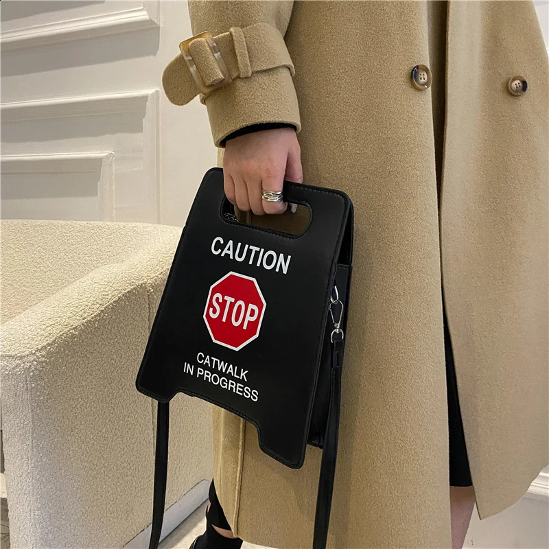 Cross body bag female creative warning letter cute fluorescent colored shoulder bag female clutch wallet Bolsa 240912