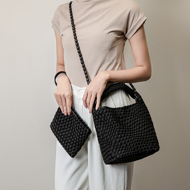 2024 new waterproof diving cloth hand woven women's casual handle, mother bag, single shoulder crossbody bag