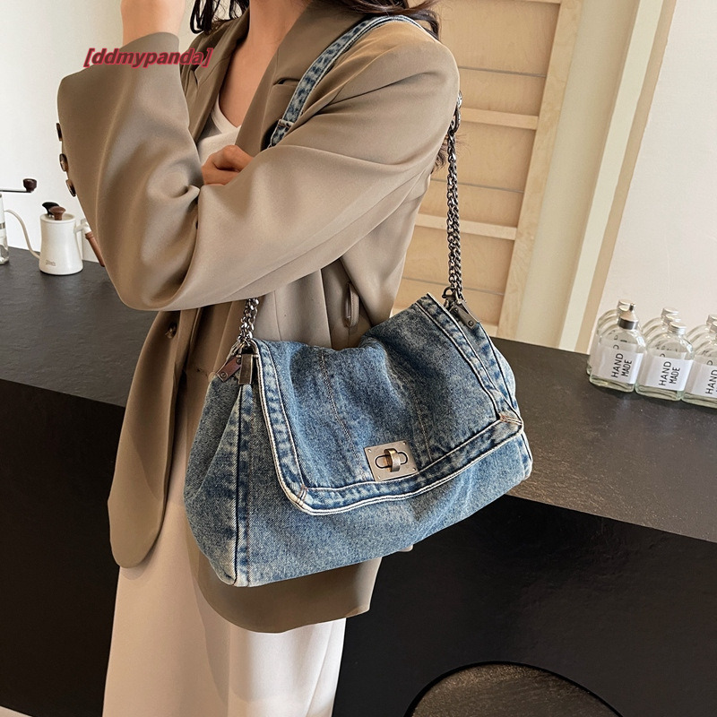 Denim chain shoulder women's fashionable commuting armpit bag, textured travel handbag #42 ddmypanda