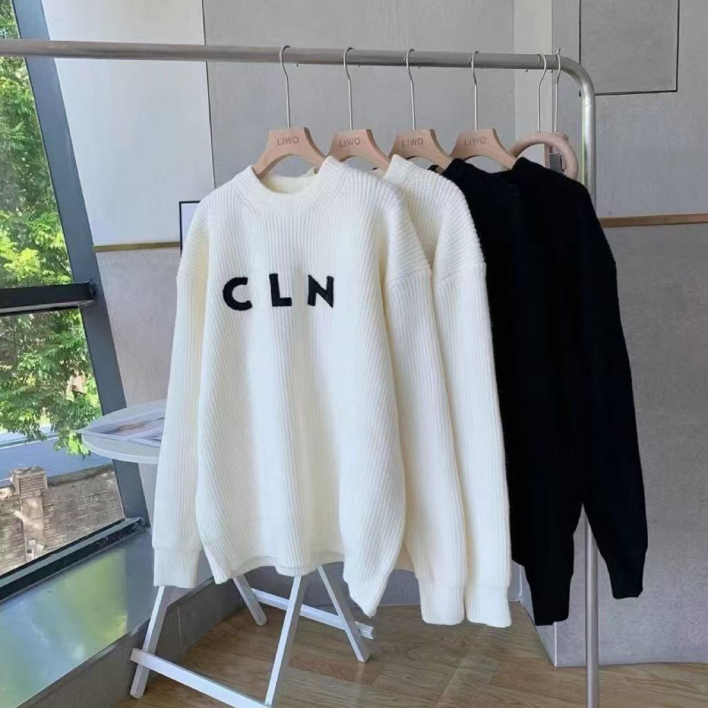 In the spring of 2024, the new letter T-neck sweater women's loose sweater couples printed explosions bottoming shirt S--XL