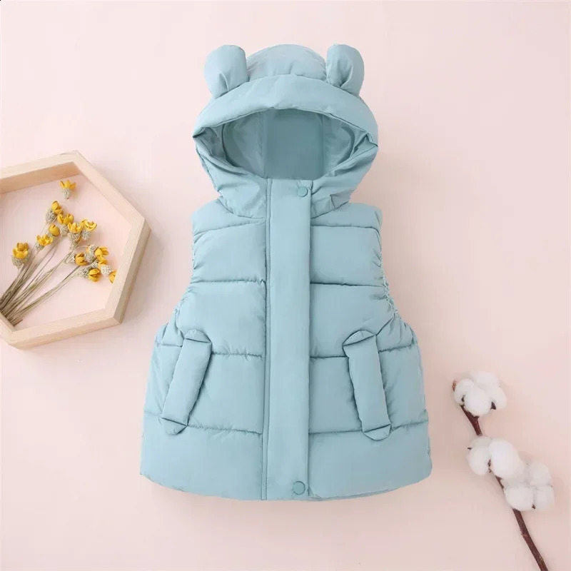 Fashion Boys Girls Hooded Warm Down Vests Autumn Winter Kids Clothing Baby Jacket Waistcoat 2024 Children Zipper Vests 240906