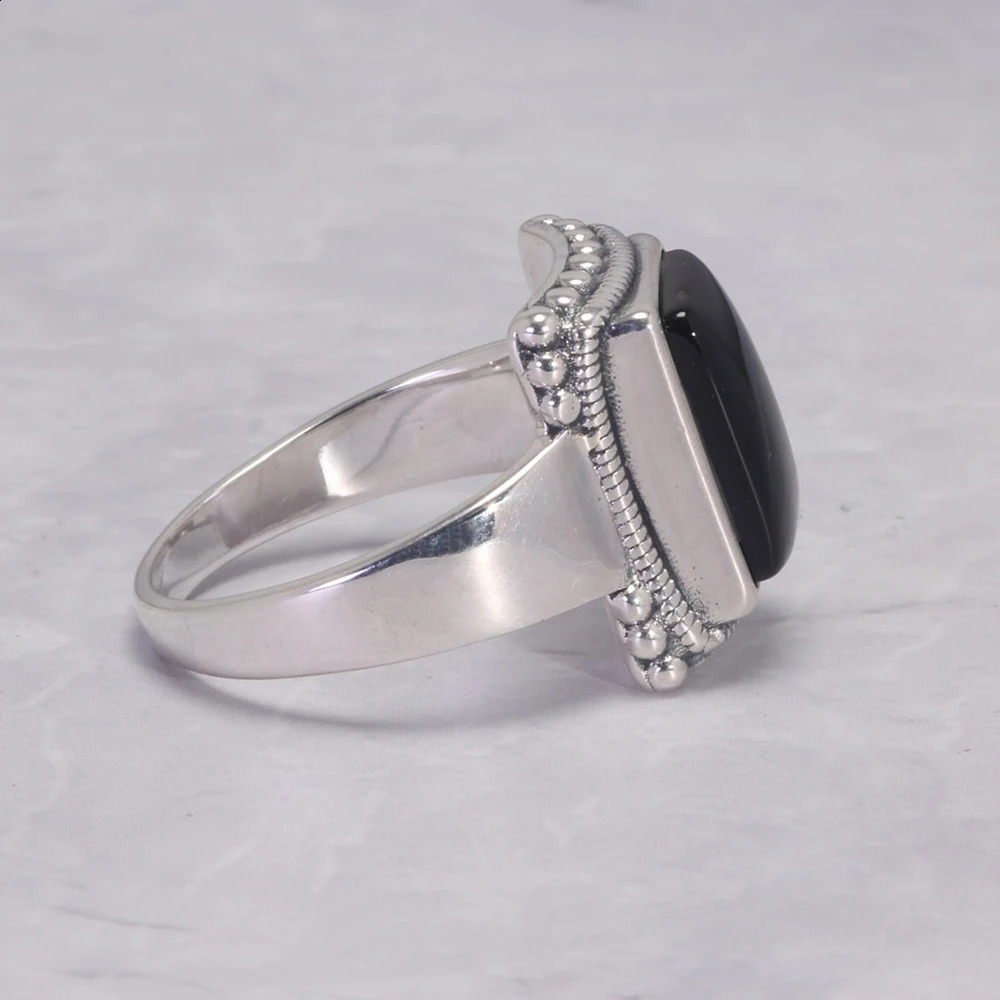 Silver Lucifer Ring Black Agate Natural Stone Handmade Declaration TV Program Jewelry 240912