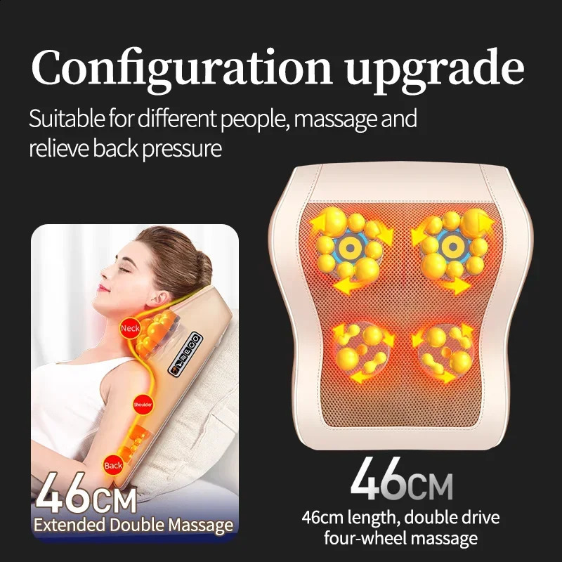 Jinkairui 4-head electric neck back and waist care massage pillow with vibration finger pressure and infrared heating for both car and household use 2