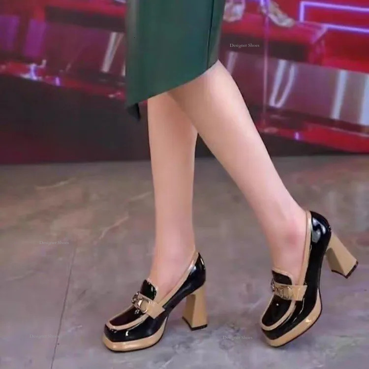 Patent Women Shoes Leather Middle Heel Fashion New Design Triple Black Free Shipping