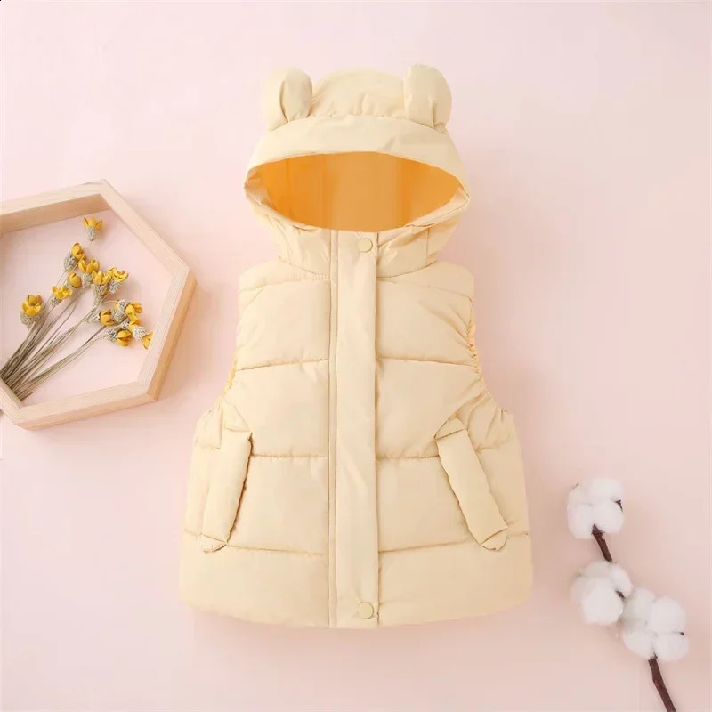 Fashion Boys Girls Hooded Warm Down Vests Autumn Winter Kids Clothing Baby Jacket Waistcoat 2024 Children Zipper Vests 240906