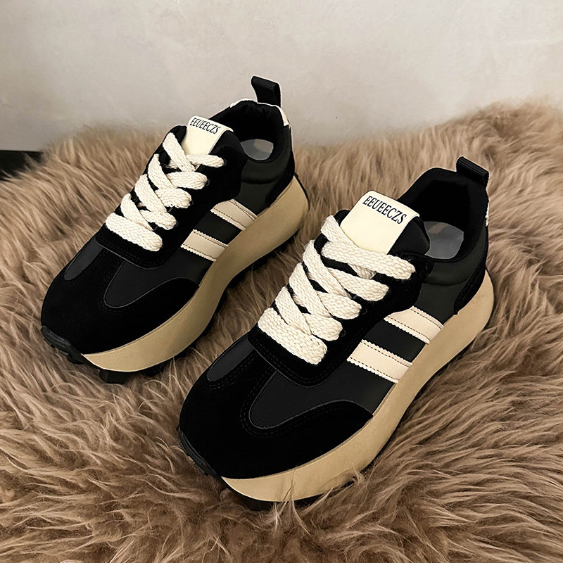 New Black Women Platform Casual Sneakers Vintage Versatile Thick Sole Dad's Fashion Designer Vulcanize Shoes