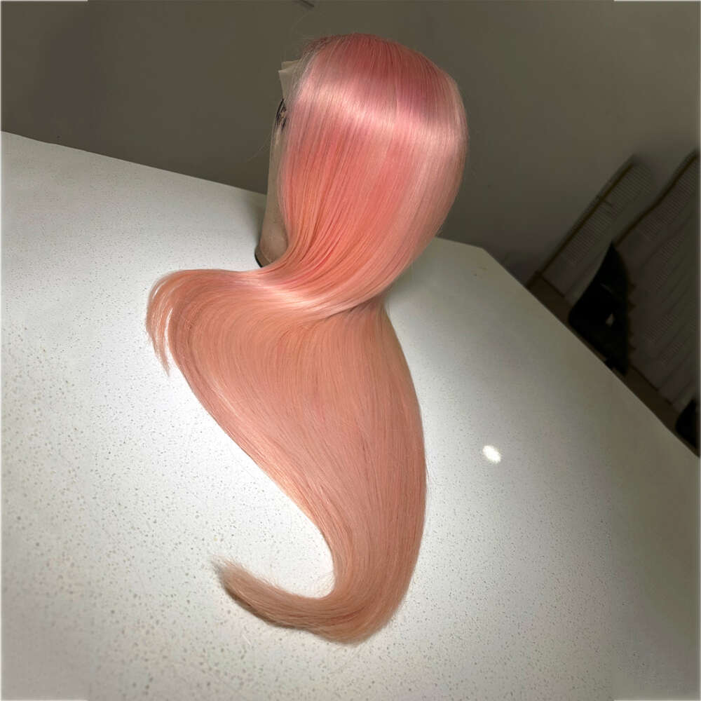Human Hair Blended Light Pink Wigs Soft Silky Straight Lace Front Wig Heat Friendly Synthetic Fiber Women Cosplay/Party Wear