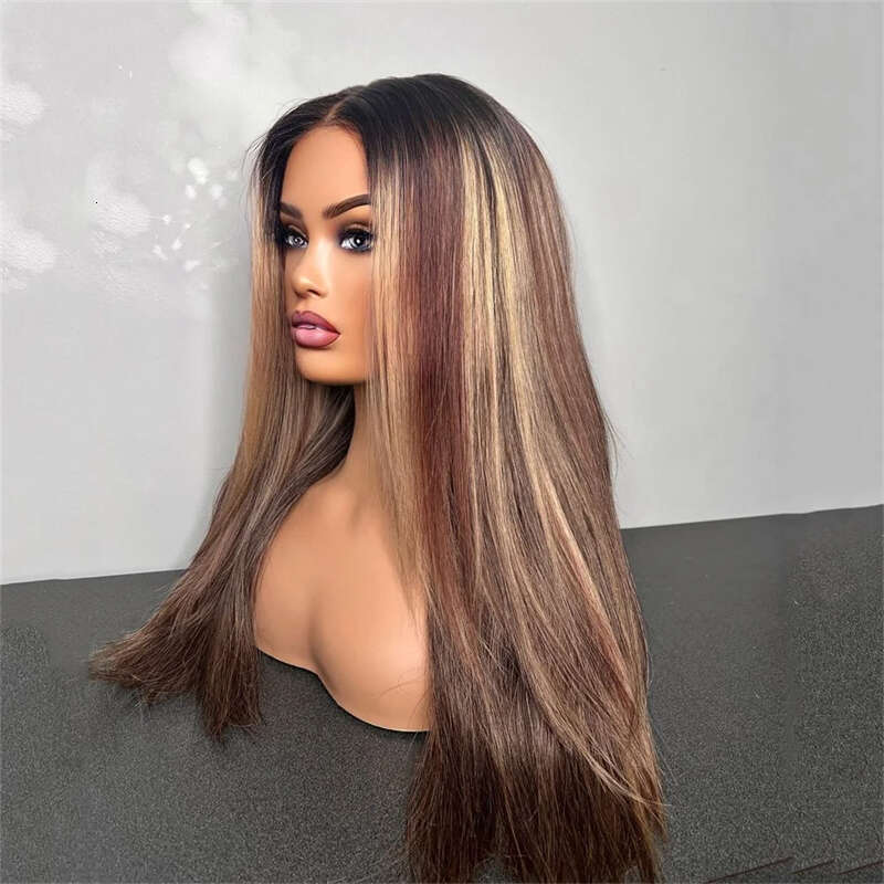 13X6 HD Lace Synthetic Loose Wave Wigs Ombre Brown Wig For Women 24 Inch Pre Plucked With Baby Hair Glueless Daily Wearing