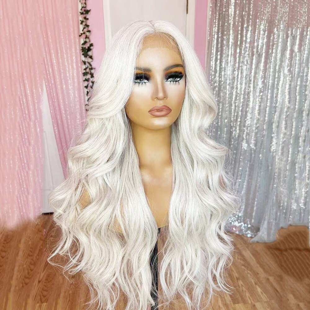 AIMEYA Platinum For Women Long Body Wave Lace Front Wigs Heat Resistant Synthetic Hair Blonde Wig Daiy Use Cosplay