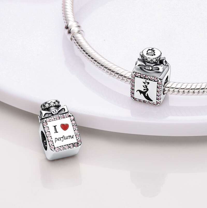 925 Sterling Silver Butterfly Crown Pink Perfume Bottle Charms Beads Fit Original Bracelets DIY Jewelry Gifts