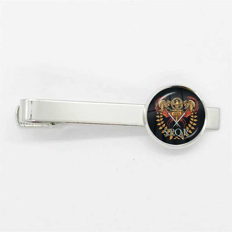 Spqr Roman Empire Legion Glass Tie Clip Silver Tie Clip Mens Charm Jewelry Gift W240914