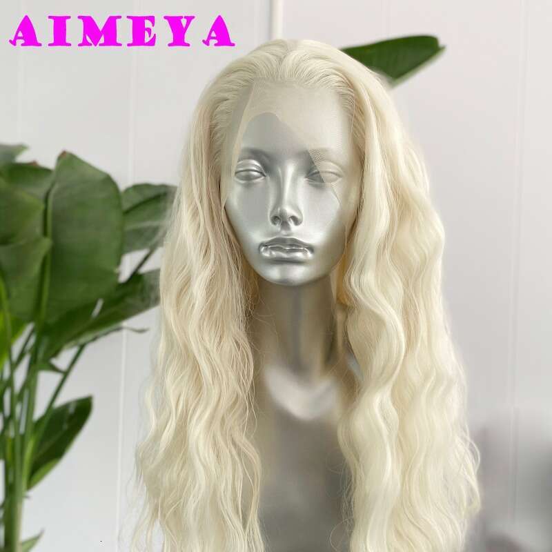 AIMEYA Platinum Blonde Loose Wave Synthetic Lace Front Wig Heat Resistant Fiber Hair Daily Use Cosplay Wigs Natural Haire