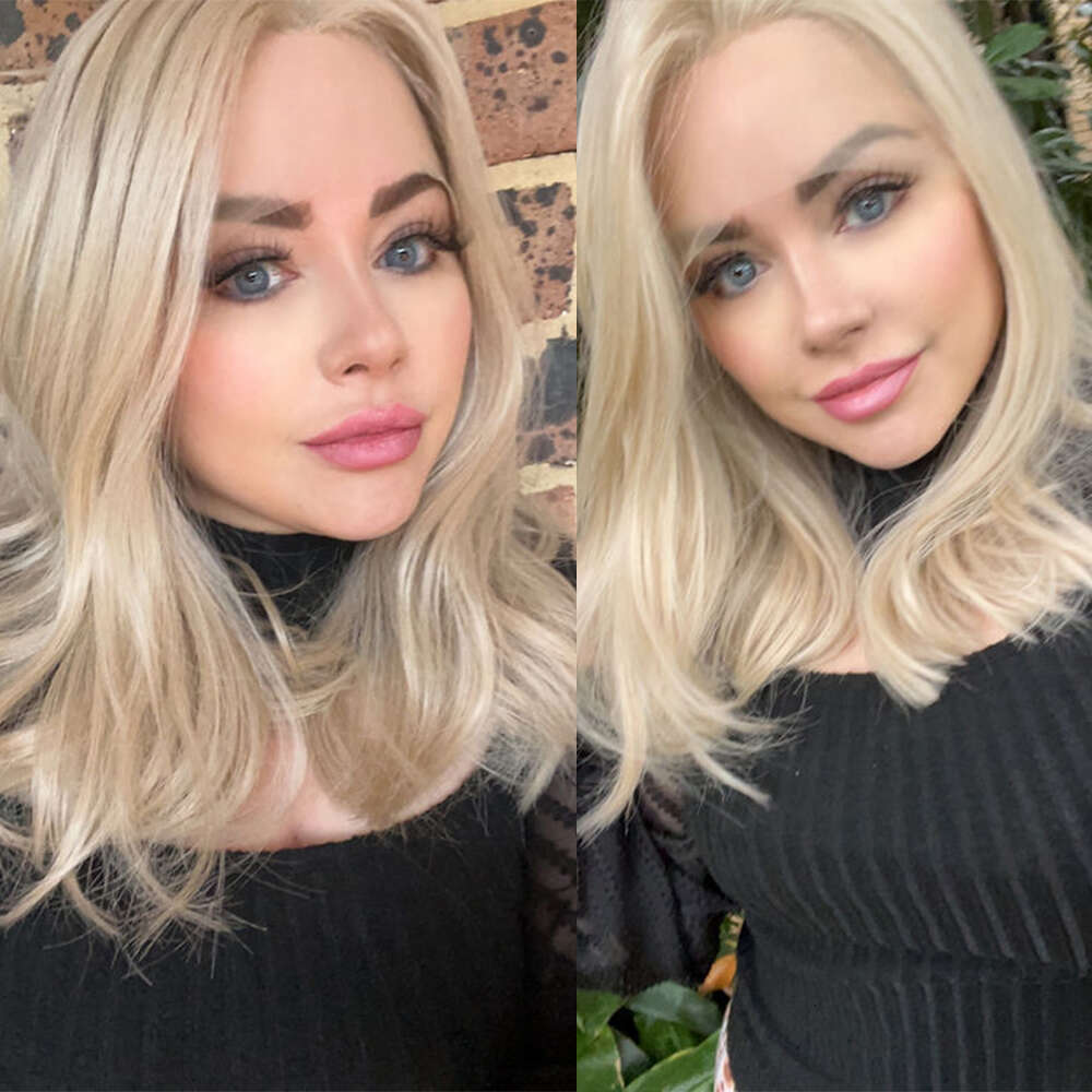 Japanese Heat Friendly Synthetic Fibres Honey Blonde Lace Front Wig Blended Human Hair Wigs 16"-24" 150% Density Natural Wavy