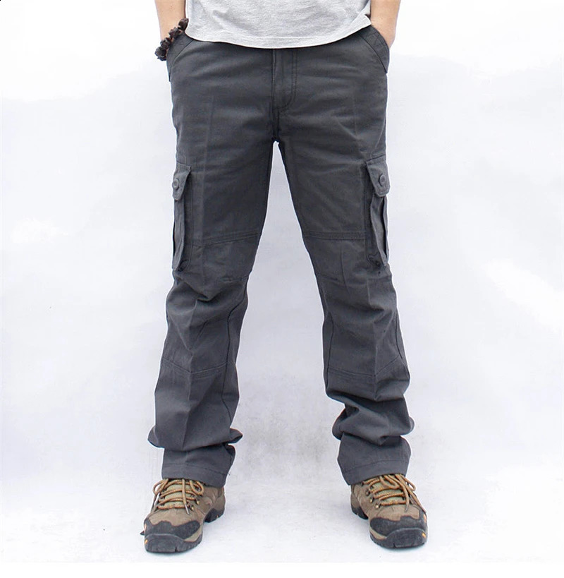 Cargo Pants Men Six Pockets Tactical Straight Slacks Pant Overalls Zipper Casual Cotton Long Trousers Male Clothing 240913