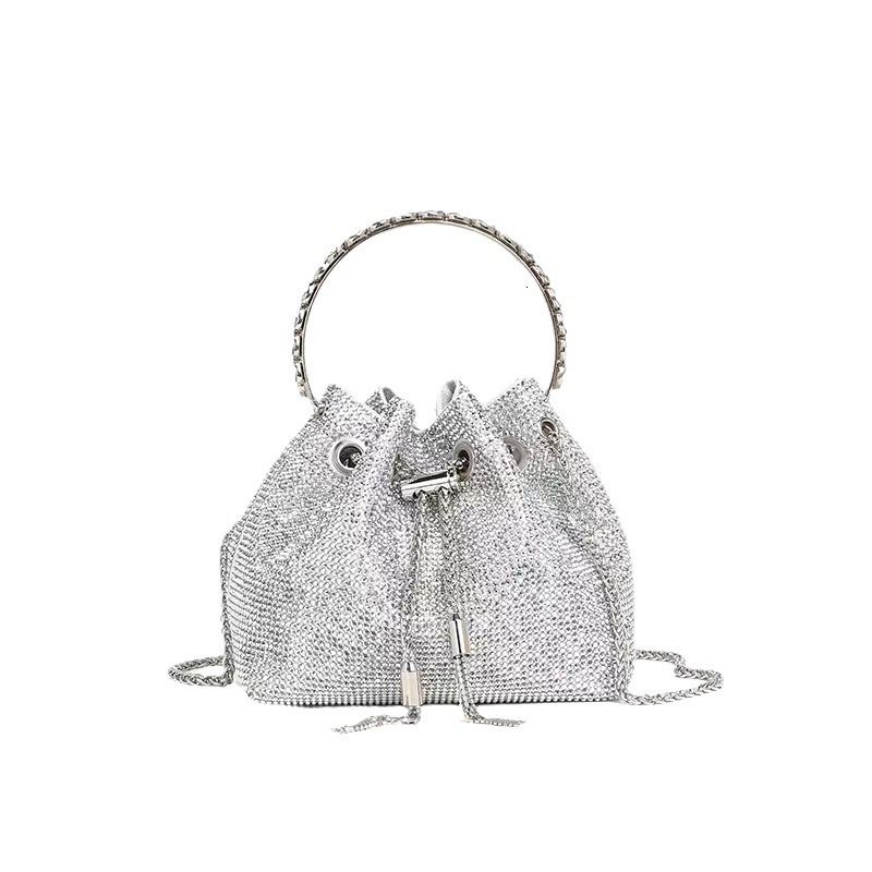 2024 Soft Water Women's Banquet Premium Tassel Hand Compassion Texture Full Diamond Handheld Bucket Bag