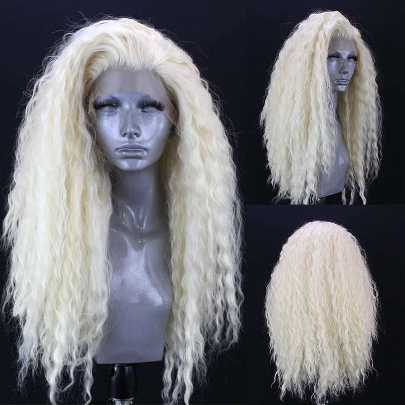 Synthetic Front Honey Blonde 10% Human Hair Loose 180 Thick Density Curly Lace Wig Heat Resistant Fiber