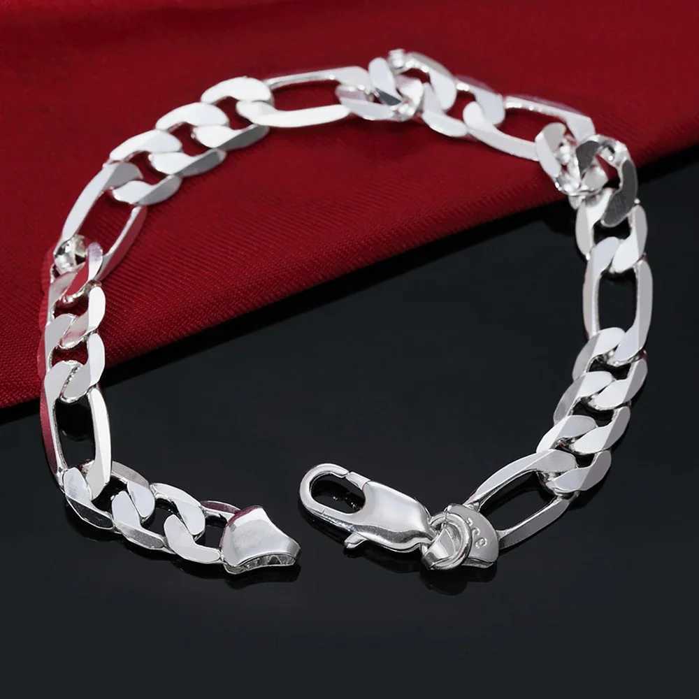 Inch Gold 8 Figaro Chain Bracelet for Women: 8MM Wide, Gold/Sier Two-Tone, Wedding & Fashion Jewelry Gift 4 MM /Sier