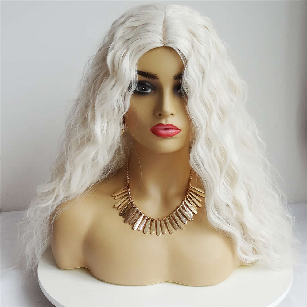 Icy Blonde Lace Front Wigs #60 Heat Resistant Long Loose Wave Human Hair Mixed Synthetic Fibers Daily Wear 28" 180%