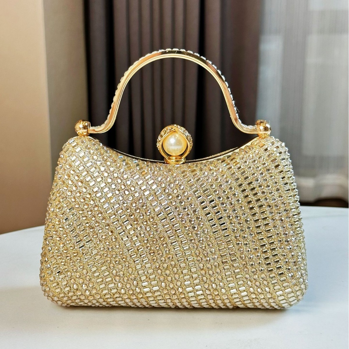 Celebrity Banquet Bag Cross Shoulder High Gui Style Shining Sequins Wave Shape Handbag Full Diamond Handle