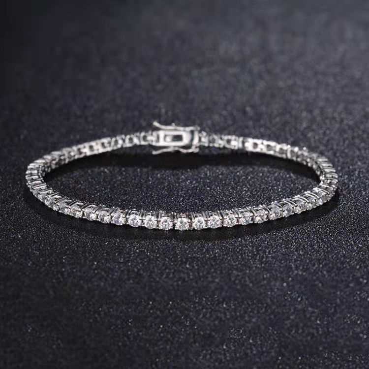 Tennis chain 925 Sterling Silver 2mm 3mm Melee GRA Moissanite diamond womens bracelet necklace Hiphop Jewelry