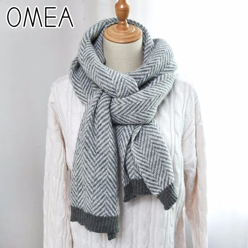OMEA Cashmere Scarf Winter Accessories Herringbone Wool Scarf Women Knitted Shawls and Wraps Blanket Scarf Thickened 240909