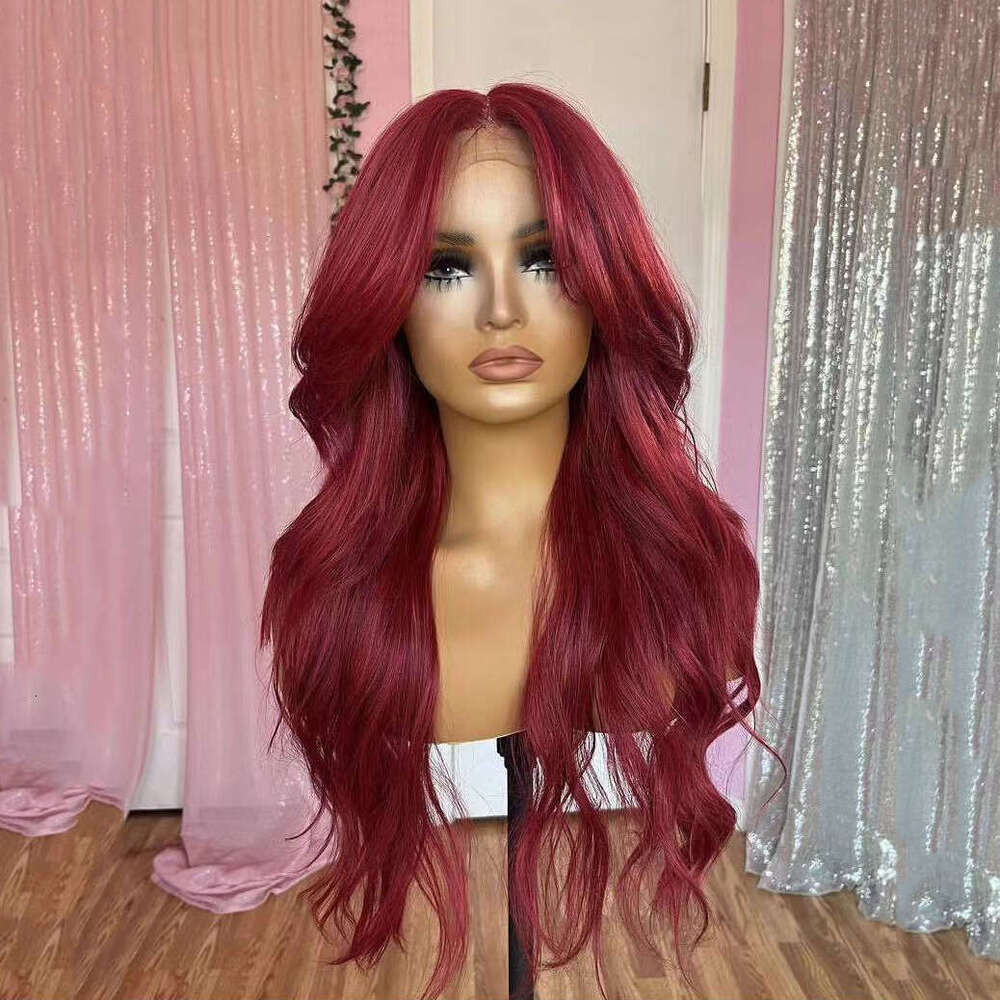 AIMEYA Red Lace Front For Women Girls Long Wave Bury Wigs Heat Resiatant Synthetic Hair Daily Use Cosplay Wig