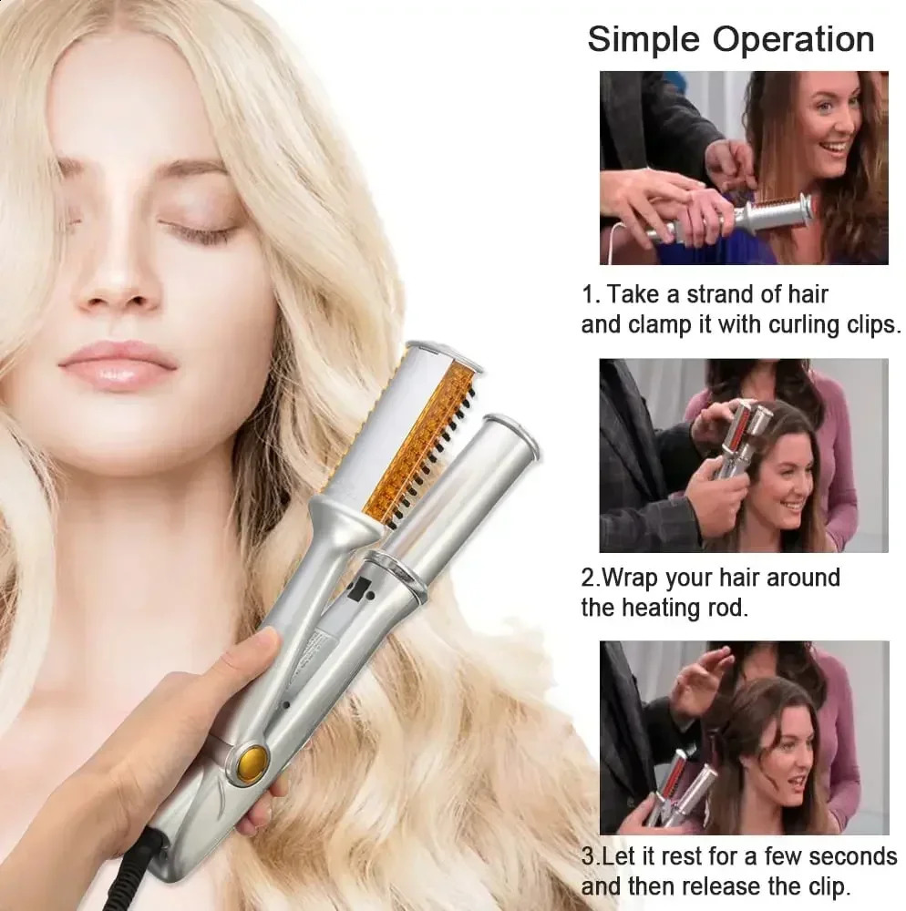Professional Hairs Curler Straighter Rotating Hair Brush Curler Styler Hair Styling Tools Curling Iron Straighting Brush 2 In 1 240914