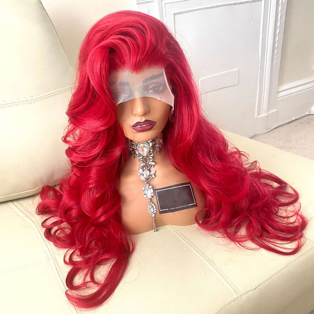 Fiery Lace Front Synthetic Beautiful And Bouncy Thick Wavy Stunning Human Hair Gorgeous Bright Red Wig