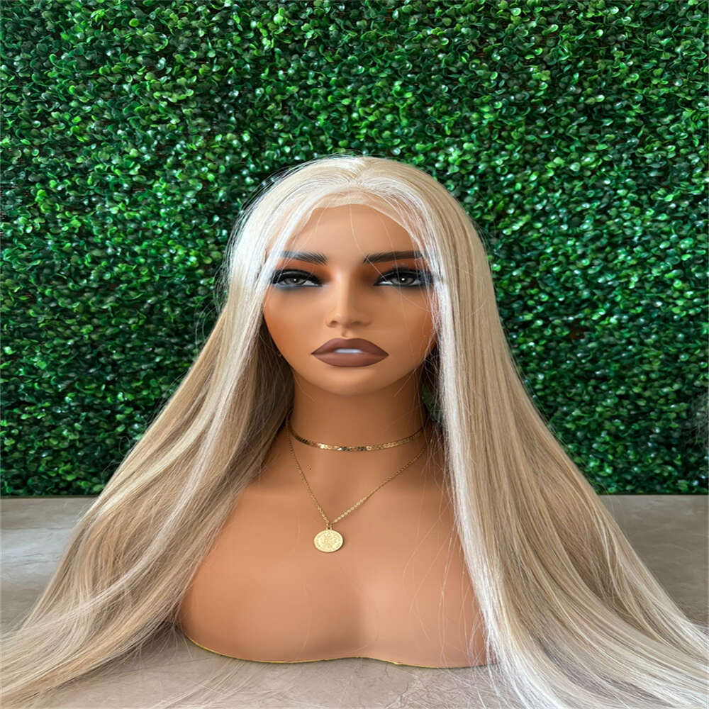 Ash Blonde Japanese Synthetic Fiber Platinum Highlight Lace Front Wig Soft Silky Ombre Human Hair Blended Wearing Everyday