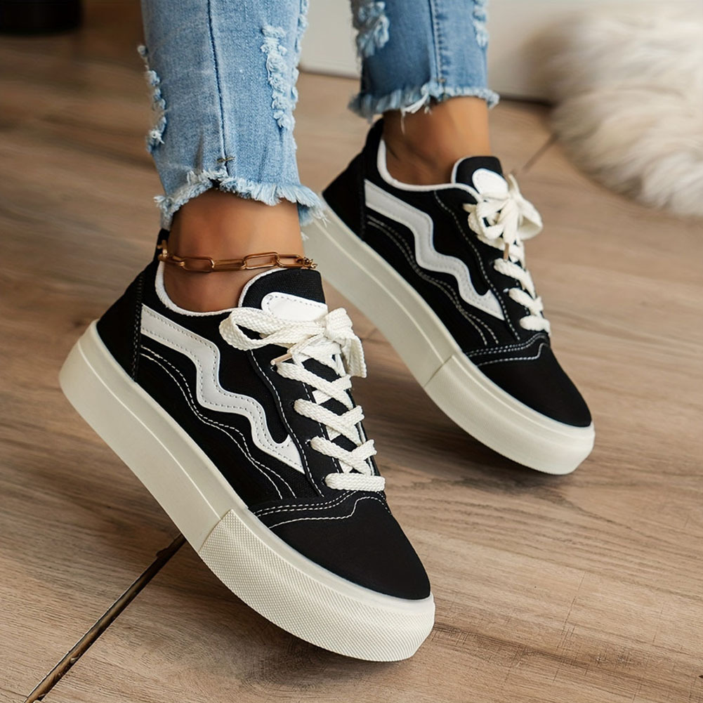 2024 Spring Summer Women's Canvas Casual Lace Up Platform Sneakers Flat Comfy Sports Shoes