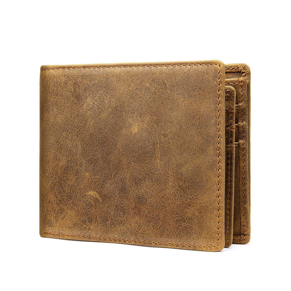 AMZZ Men's leather short zero wallet, handmade cowhide anti-theft card swipe bag