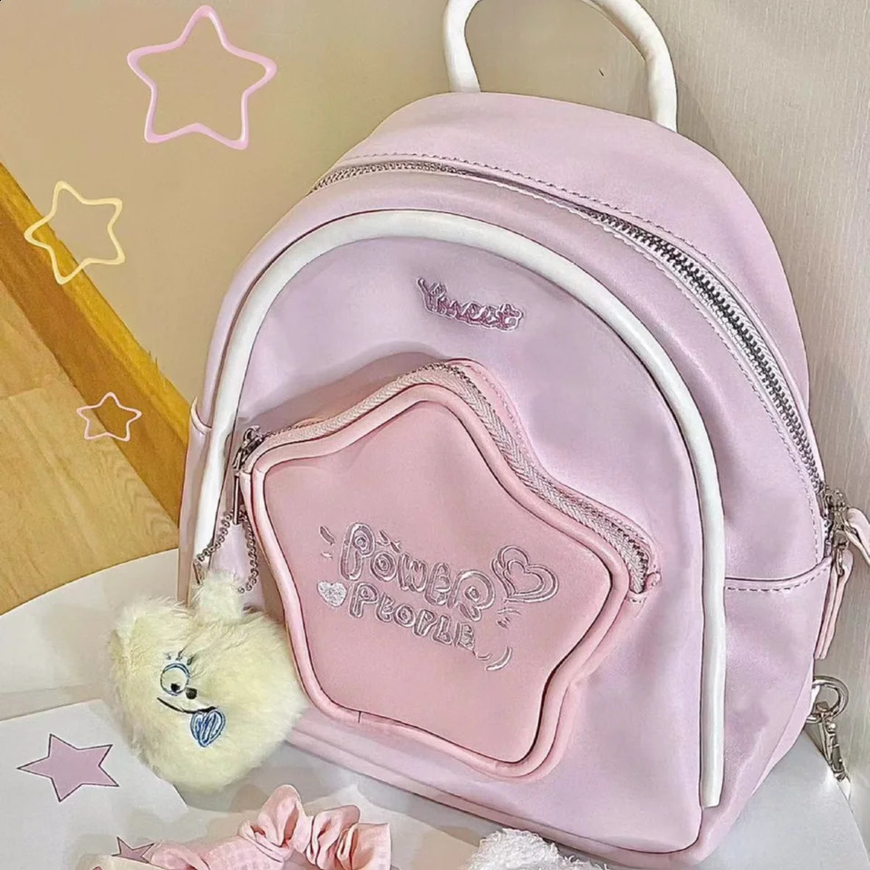 Cute womens backpack Korean style large capacity student zipper backpack canvas five point star student shoulder bag 240912