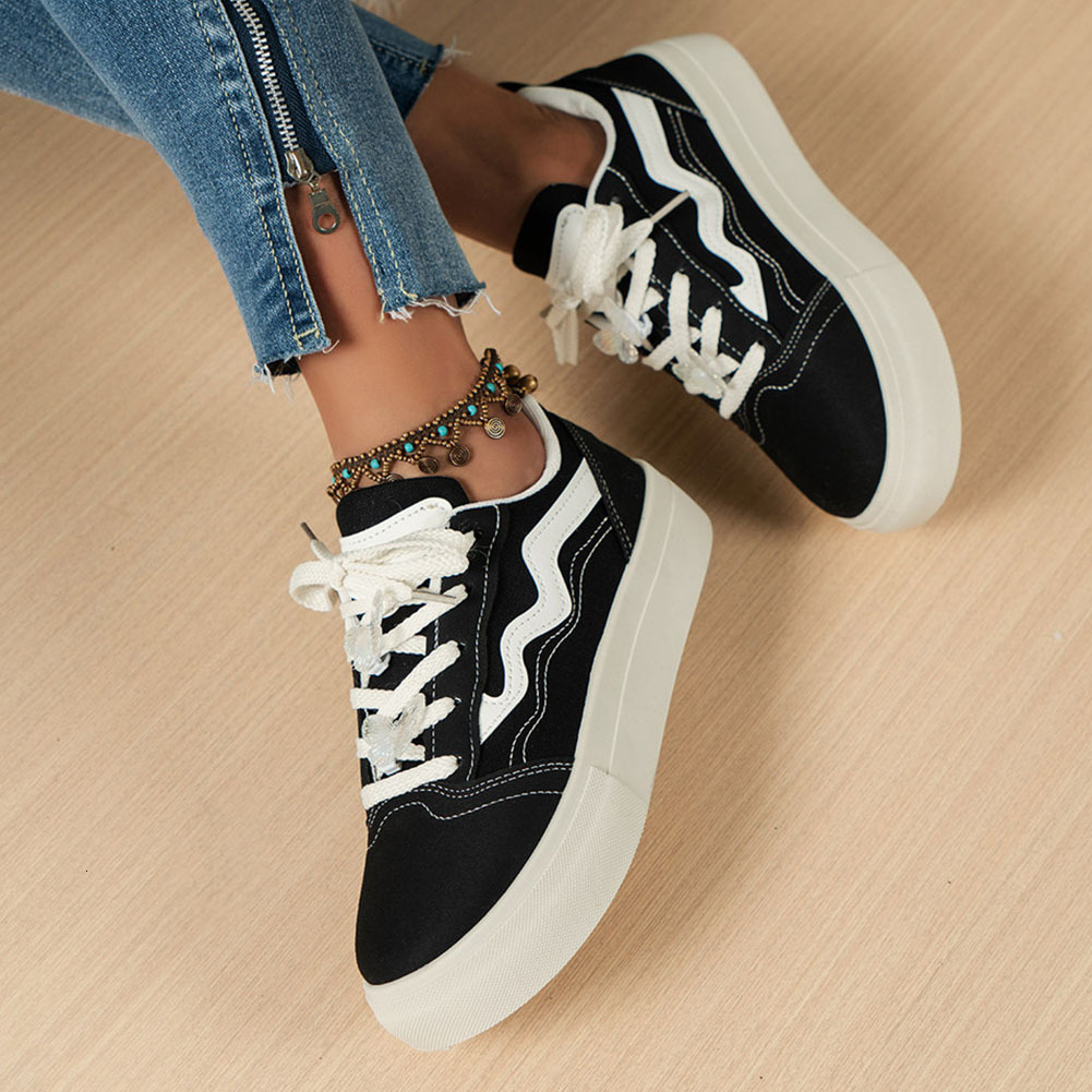2024 Spring Summer Women's Canvas Casual Lace Up Platform Sneakers Flat Comfy Sports Shoes